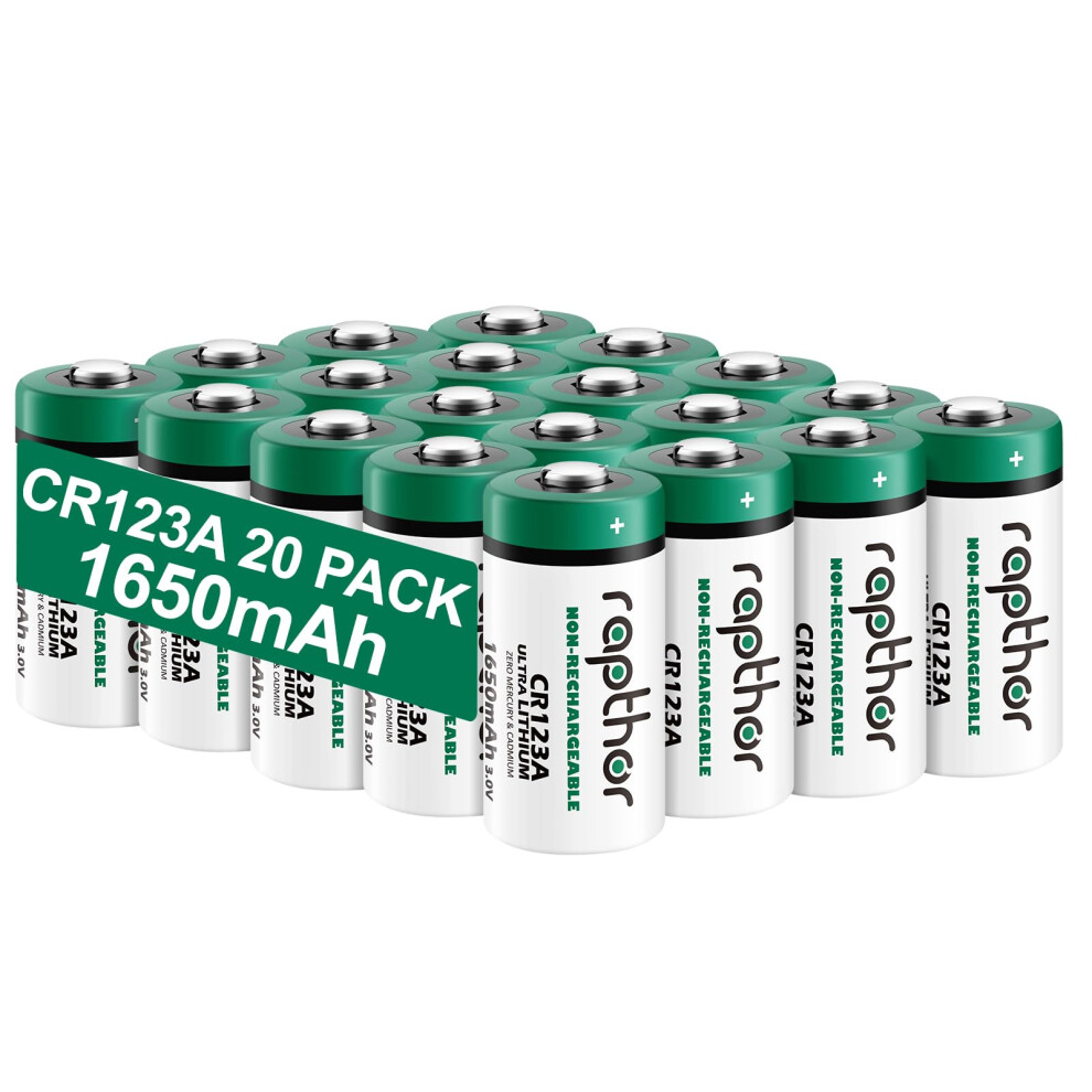 Rapthor 1650mAh CR123A 3V Lithium Battery CR123 123A CR17345 High Power Lithium Batteries with Built-in PTC for Flashlight Cameras Toys Alarm System