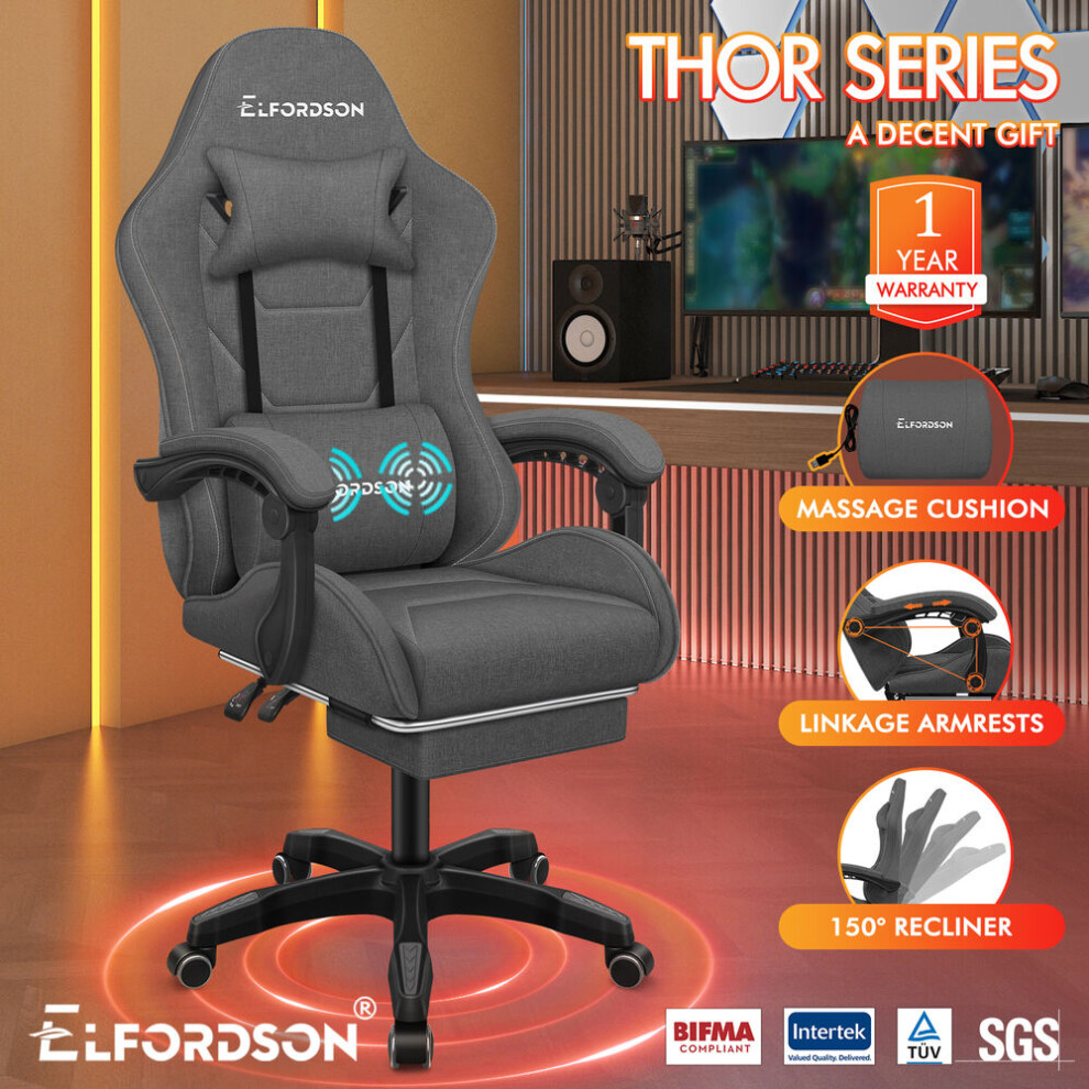 ELFORDSON Gaming Chair Home Office Chair Massage Fabric, Dark Grey