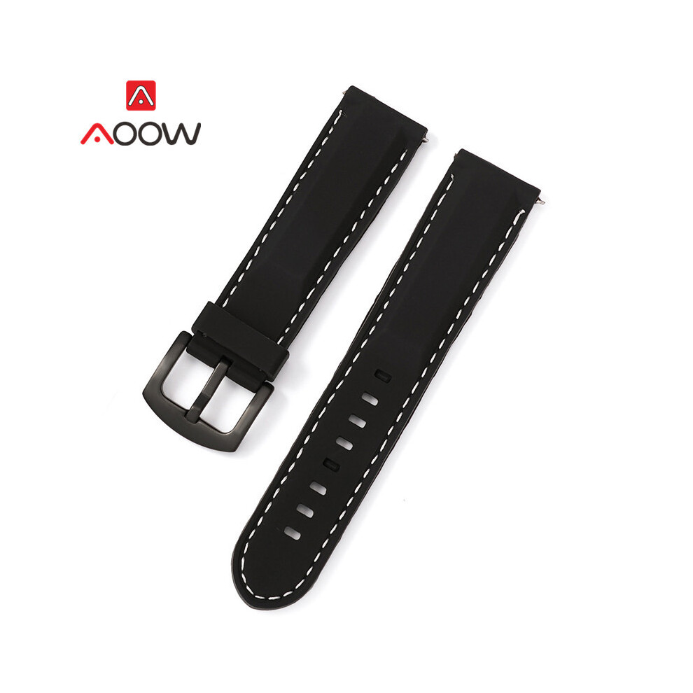 (20 mm - Noir blanc noir) 18 mm 20 mm 22 mm 24 mm Bracelet de sport en silicone étanche pour hommes
