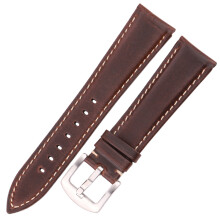 (22 mm, Dunkelbraun) Uhrenarmband aus Ölwachs-Rindsleder für Damen und Herren, Schwarzbraun, glattes