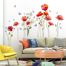 Autocollant mural Aspirateur - Balai 1 Set Fleur de pavot rouge