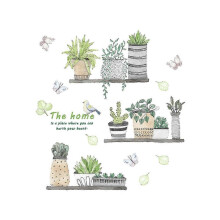 Autocollant mural 1 pièce, motif plantes vertes en pot, motif papillon, aspirateur et balai