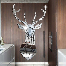 Autocollant mural miroir 3D cerf pour salon, aspirateur et balai, en acrylique, pour chambre, TV, canapé,
