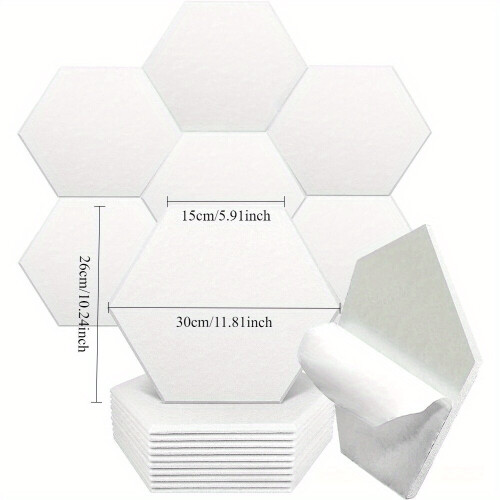 Ηχομονωτικά πάνελ τοίχου 12 τμχ Λευκά Εξαγωνικά Πολυεστερ