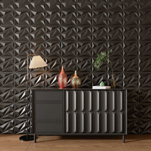 30 τμχ Πάνελ τοίχου 3D Diamond Texture, Μαύρο Pvc, Γεωμετρικό Σχέδ 2