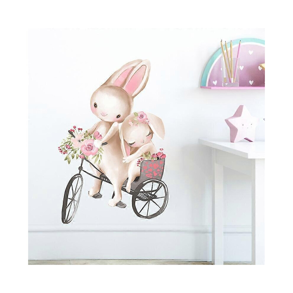 Autocollant mural imprimé lapin dessin animé aspirateur et balai pour la maternelle