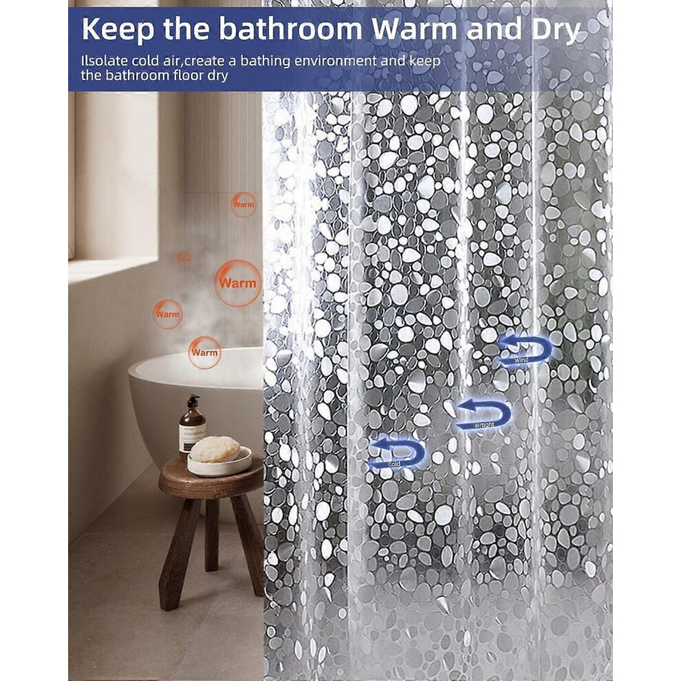 Rideau de douche anti-moisissure 3D en EVA, transparent, avec crochets, imperméable, 1,8 x 2 m