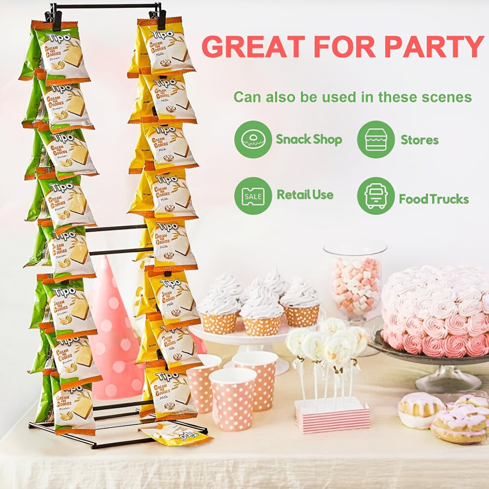 Présentoir à chips, support pour sacs de chips avec 32 clips, présentoir à chips à 2 rangées pour fêtes,