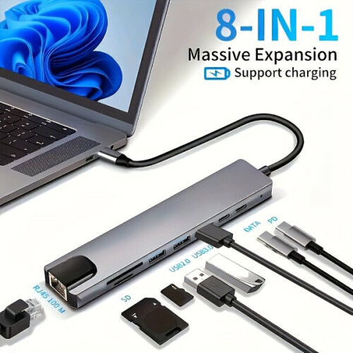 Διανομέας Usb-C 8 σε 1 Vszapower με έξοδο 4K Hdtv, γρήγορη φόρτιση 2