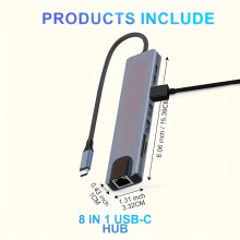 Vszapower 8-in-1 USB-C-hub met 4K HDTV-uitgang, PD-snelladen, SD/TF-kaartlezer en Ethernet-poort - Aluminiumlegeringadapter