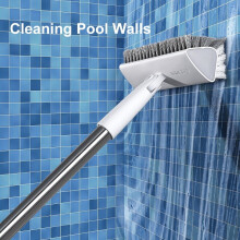 Cepillo limpiador de piscinas de acero inoxidable y plástico con mango largo, multicomponente, firmeza