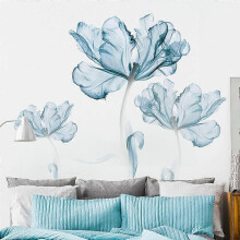 Aspirateur - balai 1pc Autocollant mural Fleurs bleu clair Grand