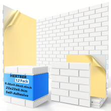 Herber 12 kpl valkoiset äänieristetyt liimaseinäpaneelit, 9,06 x 23,6 x 0,9 cm, tiheä polyesterikuitu,