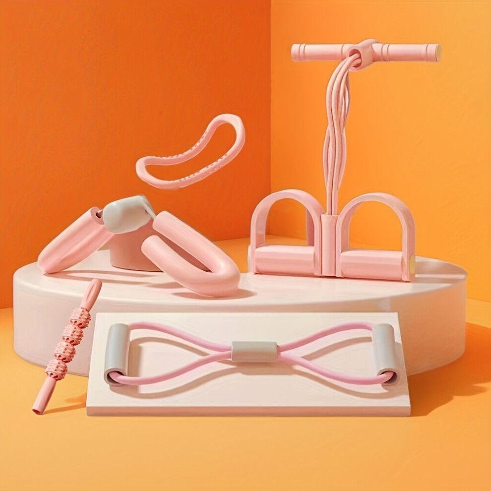 Ensemble de fitness rose 5 pièces pour femme : 6 tubes de bandes élastiques de résistance avec poignées,