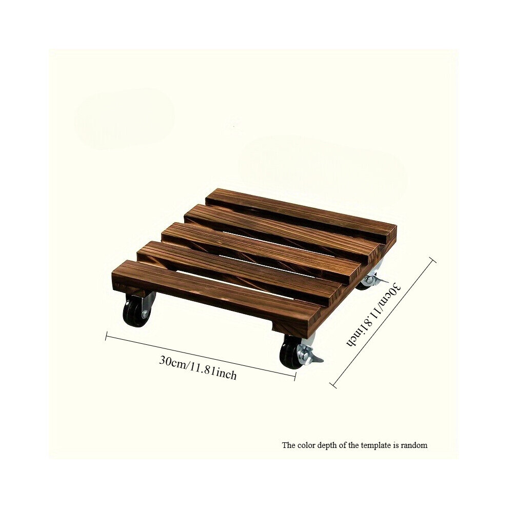Support de plantes rustique en bois avec roulettes verrouillables - Base de jardinière carrée robuste