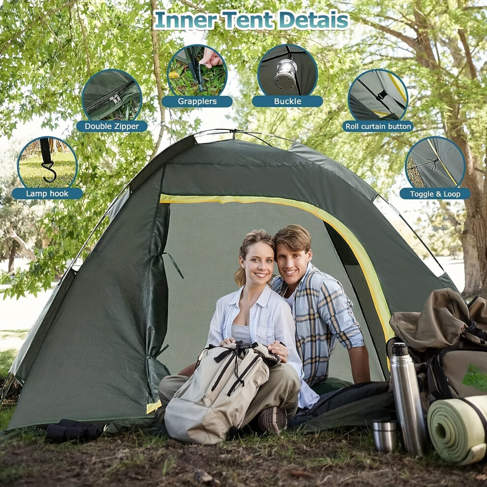 Tente de camping familiale pour 2 à 5 personnes, dôme en nylon imperméable toutes saisons avec cadre