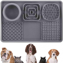 Gamelle pour chien, tapis en silicone à alimentation lente, base à ventouse, anti-anxiété, fournit nourriture et eau (gris, taille unique)