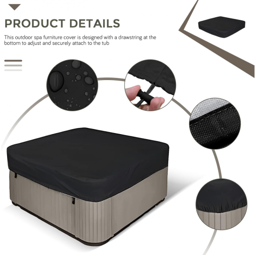 Housse de spa carrée en polyester imperméable pour spa extérieur 2