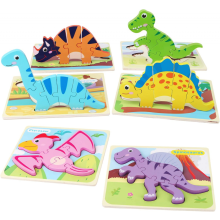 Drevené puzzle s dinosaurami, balenie 6 kusov, pre deti vo veku 3-5 rokov, vzdelávacie puzzle, skvelý darček pre chlapcov aj dievčatá.
