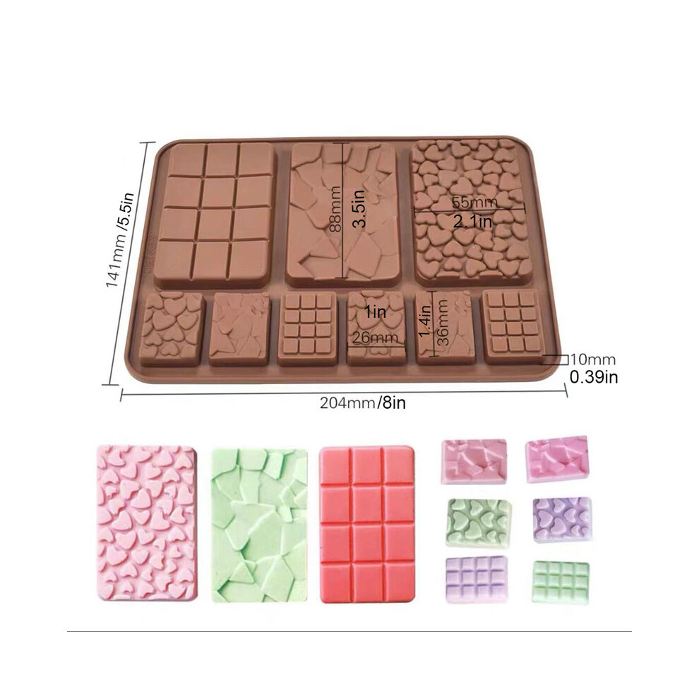 (9 en 1) 1 moule à chocolat 3D en silicone, moule à chocolat de Dubaï, moule à barre de chocolat, moule