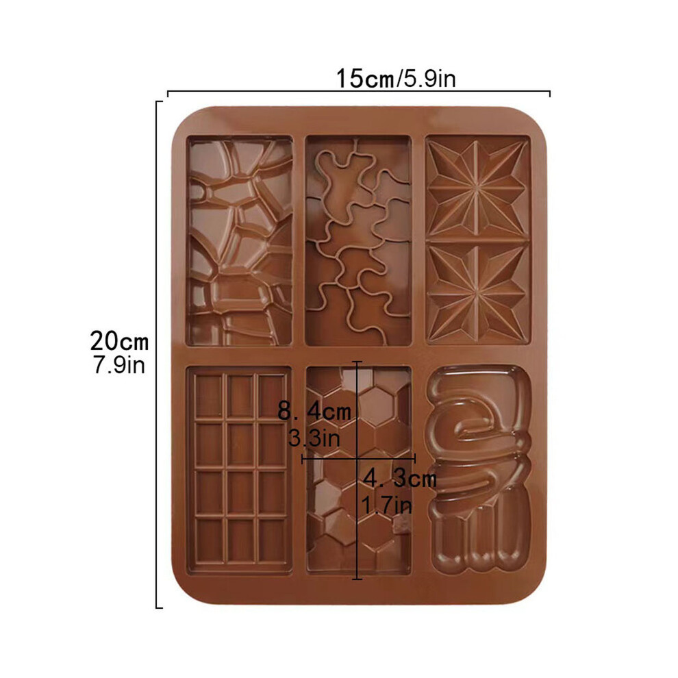 (6 en 1) 1 moule à chocolat 3D en silicone, moule à chocolat de Dubaï, moule à barre de chocolat, moule