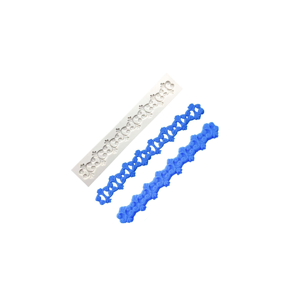 (jaune clair) Perle Corde Vague Fleur Pierre précieuse Forme Gâteau Côté Dentelle Silicone Sugarcraft