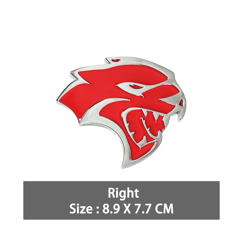 (Rouge Argent Droite) Grand Métal 3D Hellcat Tête Badge Grille Emblème Arrière Coffre Autocollants Pour