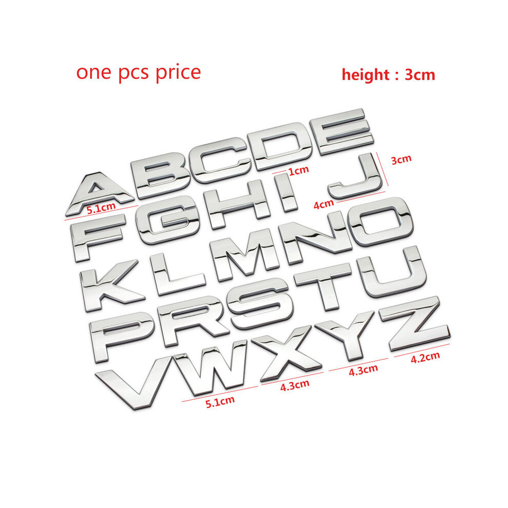 (30 mm Argent-N) Royal Stance 1 pièce 3D Métal DIY Lettres Alphabet Emblème Chiffres Chrome Autocollant