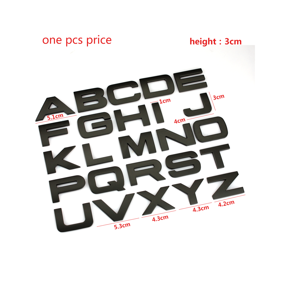 (30 mm Noir-C) Royal Stance 1 pièce 3D Métal DIY Lettres Alphabet Emblème Chiffres Chrome Autocollant
