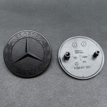 (Matzwart) 2 pinnen 57 mm ABS auto motorkap embleem ster logo motorkap badge voor Mercedes Benz A B