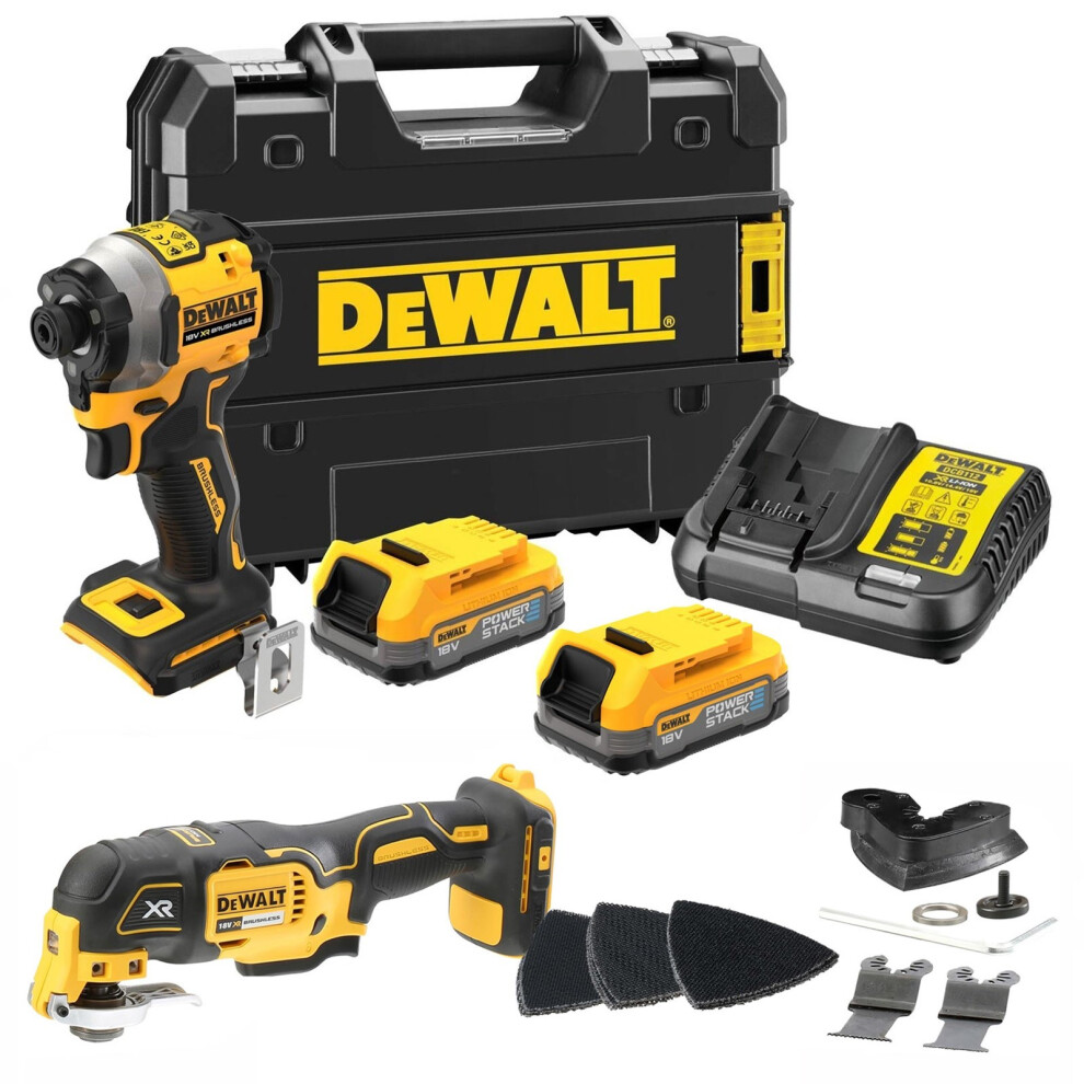 Dewalt DCF850E2T 18v XR Brushless Powerstack Impact Driver + DCS355N Multi Tool