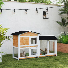 PawHut Rabbit Hutch, Guinea Pig Hutch Wooden 2-Tier Cage w/Run, Yellow