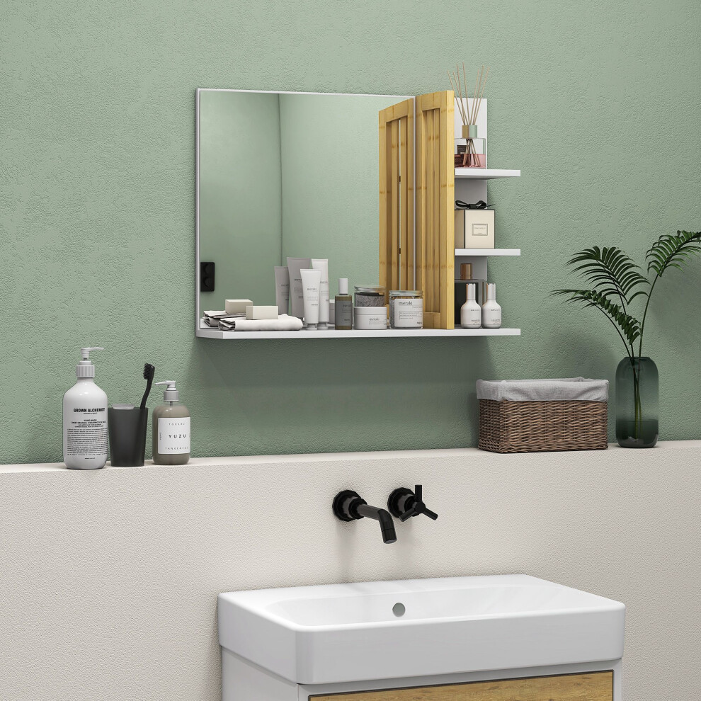 HOMCOM Bathroom Mirror Wall Mount Vanity Mirror with 4 Storage Shelves, White