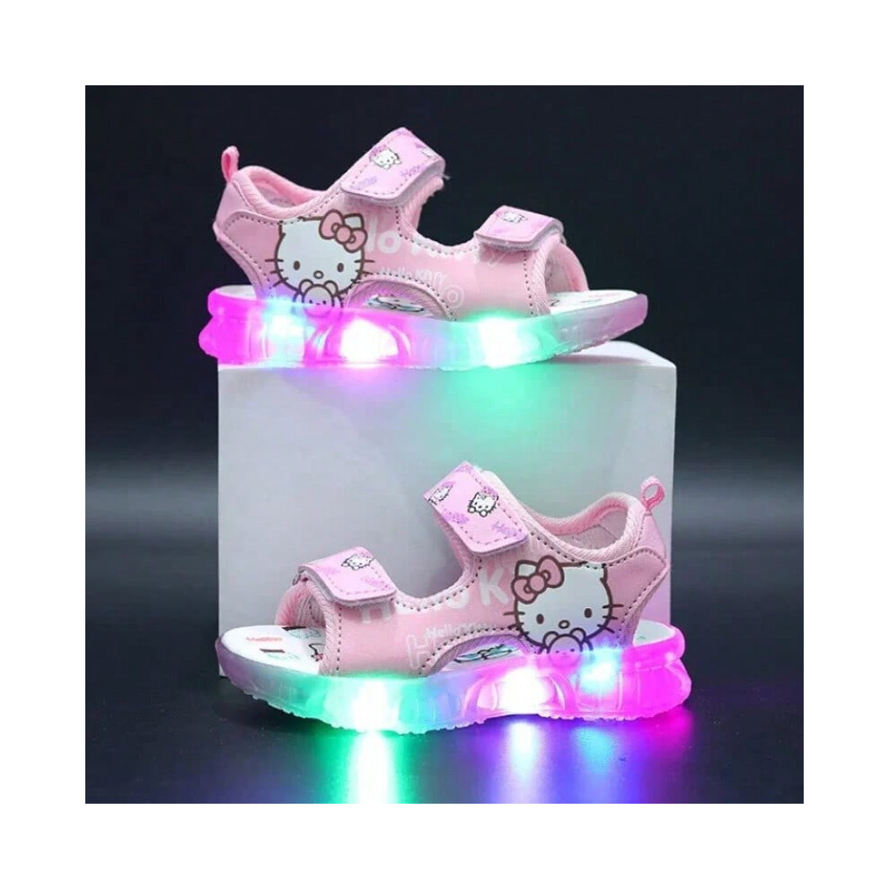 (Pink, 21 (Inner 13.5cm)) 2025 Summer New Baby Girls Led Light Sandals Cute Hello Kitty Children's Casual Shoes Anti-slip Kids Beach Shoes Outdoor Shoes