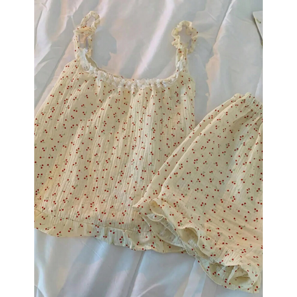 (M [recommendation 35-47.5kg ], Cherry apricot-sling set) Summer Ins Sle Women's Cotton Spwear Sweet Strap ort Pants Home Clothes Sexy Cute Japanese S-image-OPC-PHKG7F5-NEW