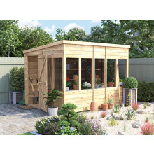Potting Shed Pent Roof W8' x D10' (W2.4 x D3.0m) Pressure Treated Superfelt Overlord Modular Dunster House