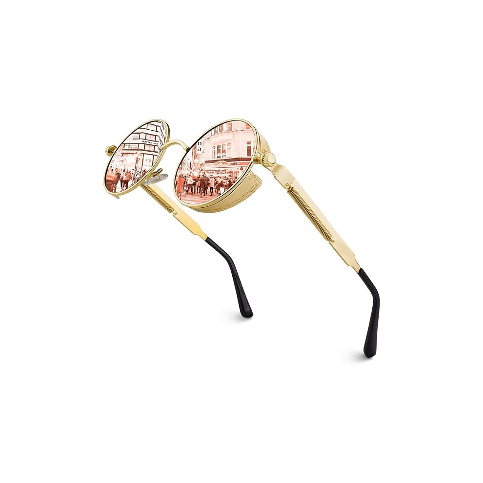 Polarized Sunglasses Round Retro Metal Frame Steampunk for Men and Women Unisex with UV Protectionï¼Pinkï¼-image-OPC-PHKGG2X-NEW