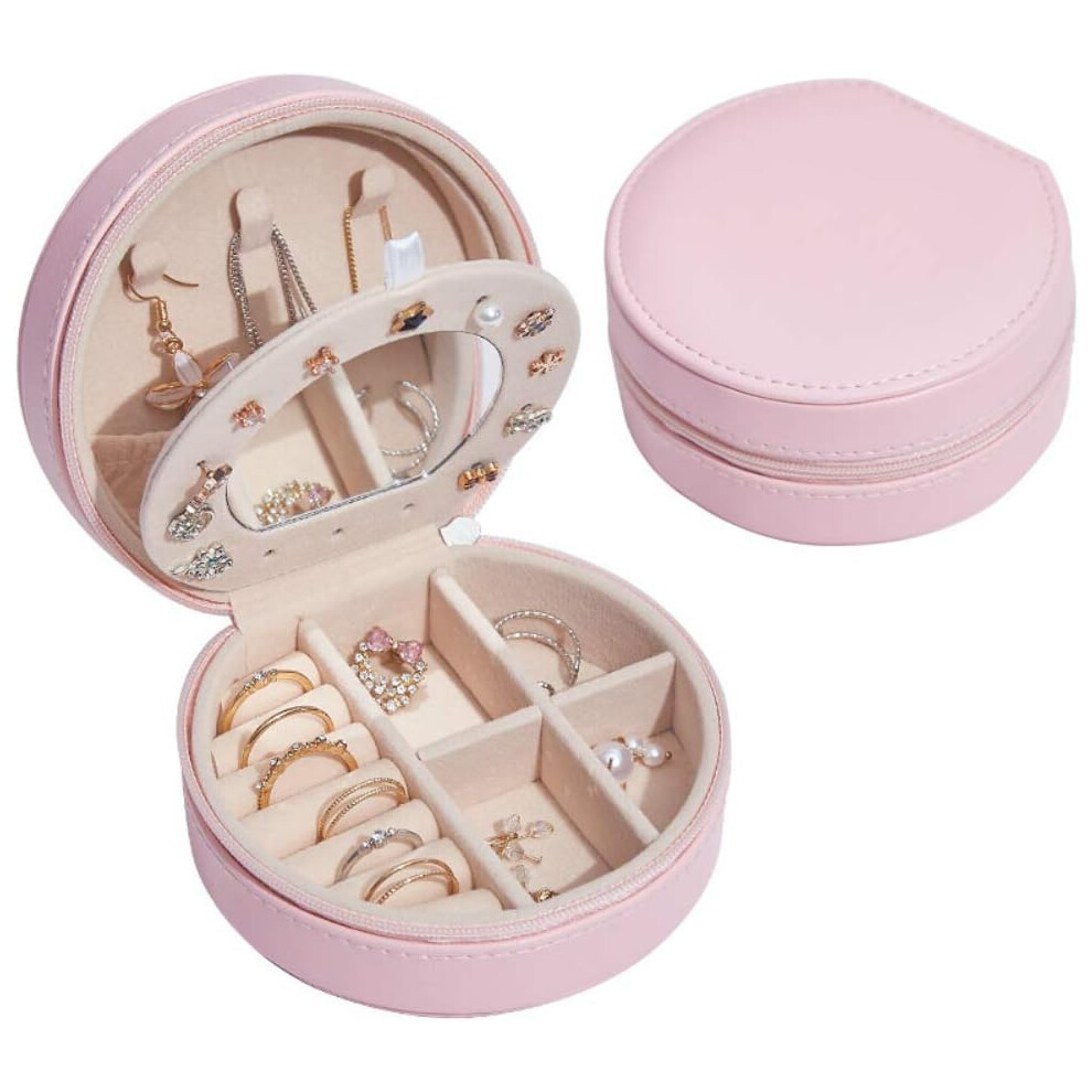 Pale Pink-Jewelry Box, Small Travel Jewelry Organizer, PU Leather Storage Bags for Women Girl Portable Holder, Necklace, Earrings, Rings, Accessories-image-OPC-PHKGGZB-NEW