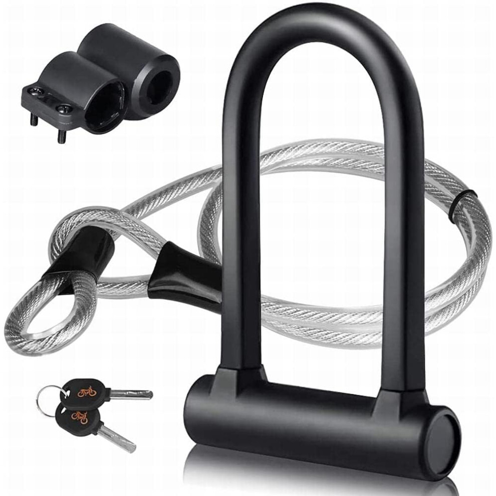 Bike Lock, U-Shaped Bike Lock with 1.2m Flex Steel Cable and Heavy Duty Mounting Bracket for Bikes, Bicycles, Scooters, etc-image-OPC-PHKGHFX-NEW