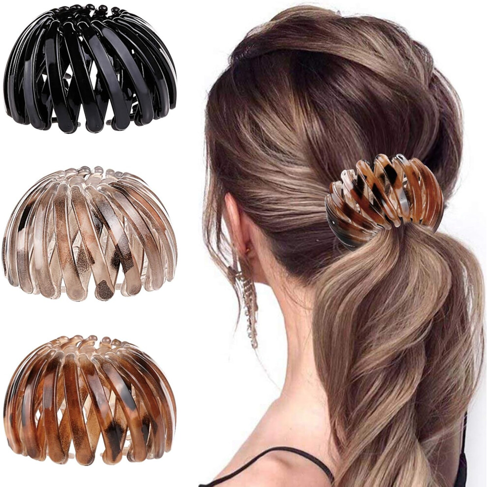 3PCS Hair Bands Bird Nest Shape Automatic Hair Clip Ponytail Holder Buckles Retractable Hair Barrettes for Women Girls-image-OPC-PHKGKMG-NEW