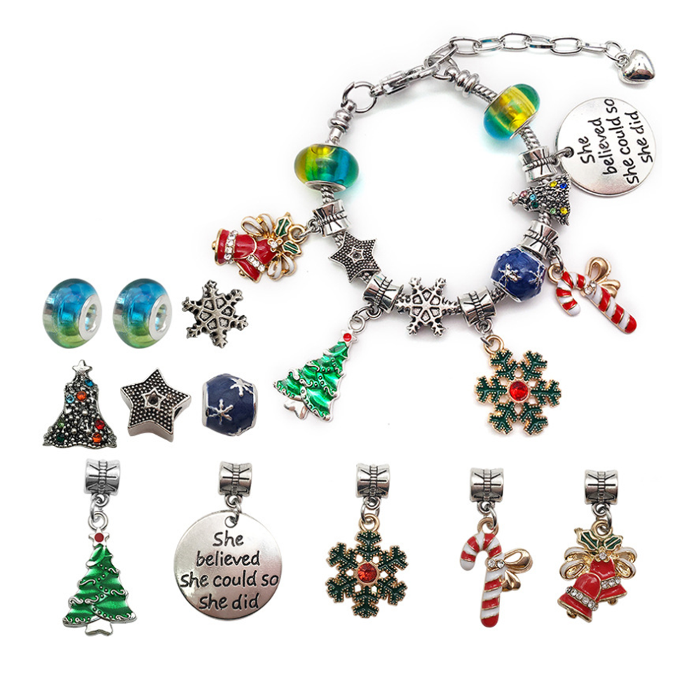 Christmas Children's Bracelet Set Handmade DIY Large Hole Beaded Strings(Silver Snowflake version)-image-OPC-PHKGM2Q-NEW