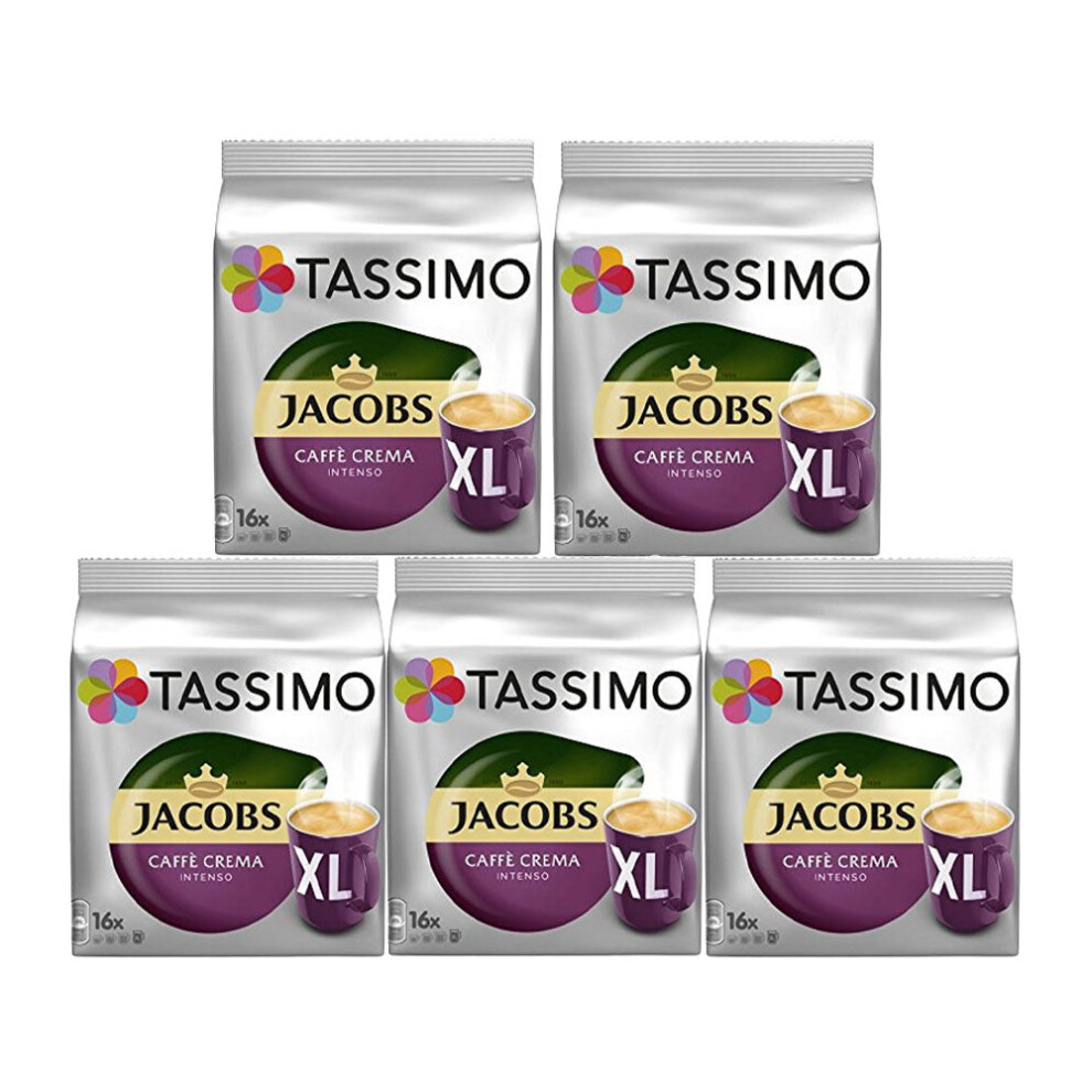 Tassimo Jacobs Caffe Crema Intenso Xl Coffee Pods X16 (Pack Of 5, Total 80 Pods)