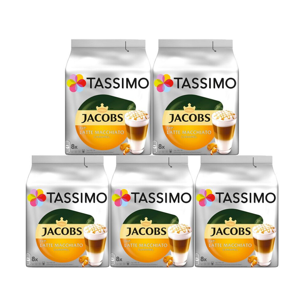 Tassimo Jacobs Latte Macchiato Caramel Coffee Pods X8 (Pack Of 5, Total 40 Pods)