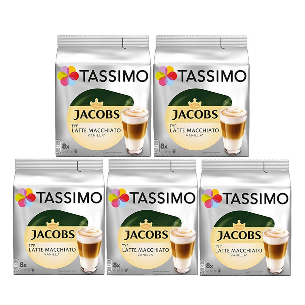 Tassimo Jacobs Latte Macchiato Vanilla Coffee Pods X8 (Pack Of 5, Total 40 Pods)