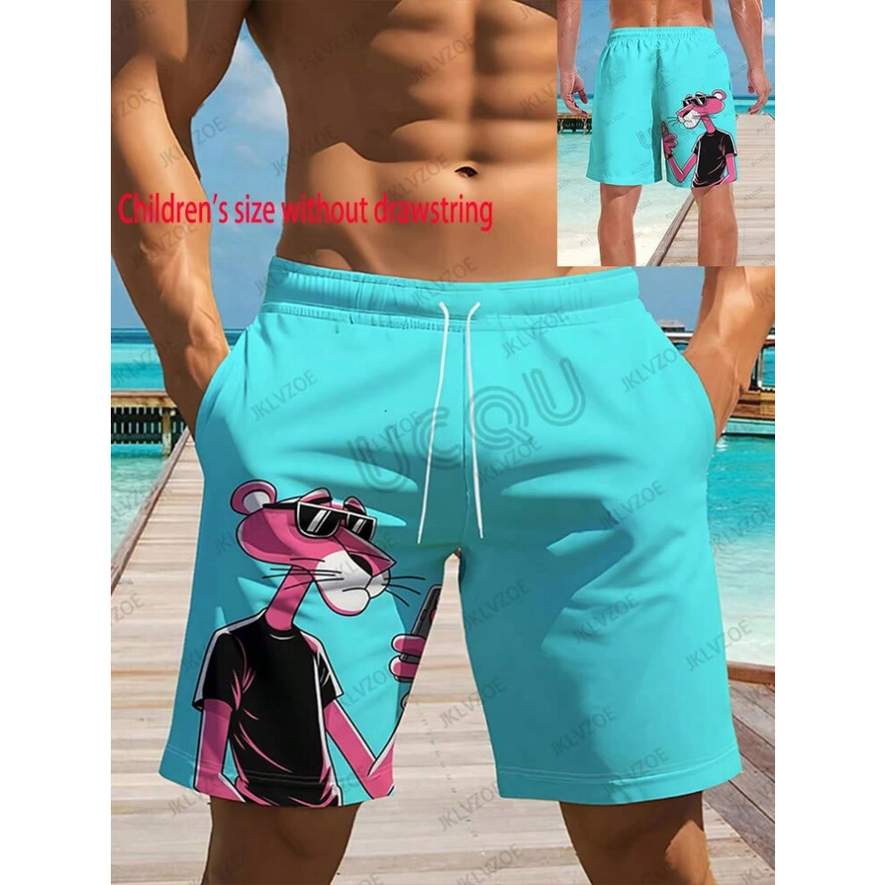 (TZ0513213, 5XL) MINISO Summer New Cartoon Pink Panther Print Shorts For Men Quick Dry Beach Swimming Vacation Casual Kids/Adult Shorts Pants-image-OPC-PHKGSQS-NEW