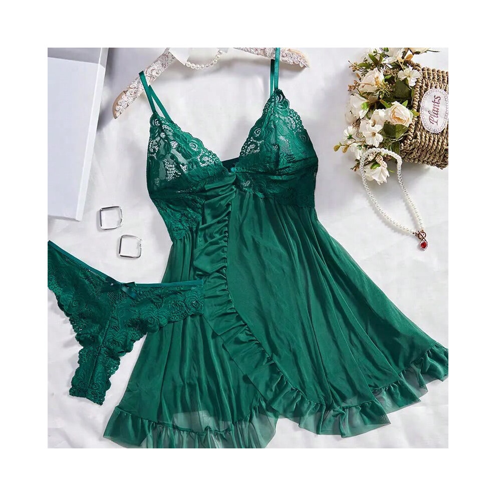 (235-green, L) Tulle Suspenders Exquisite Women's Lencerias Lace V-Neck Underwear Semi-transparent Thong Dress Set Females Lingerie Nightgowns-image-OPC-PHKGZ6V-NEW
