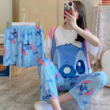 (10, L(50kg-55.5kg)) Women's New Three-piece Pajamas Homewear Set of Sweet Pajamas Cartoon Leisure Women's Homewear Pajamas Set