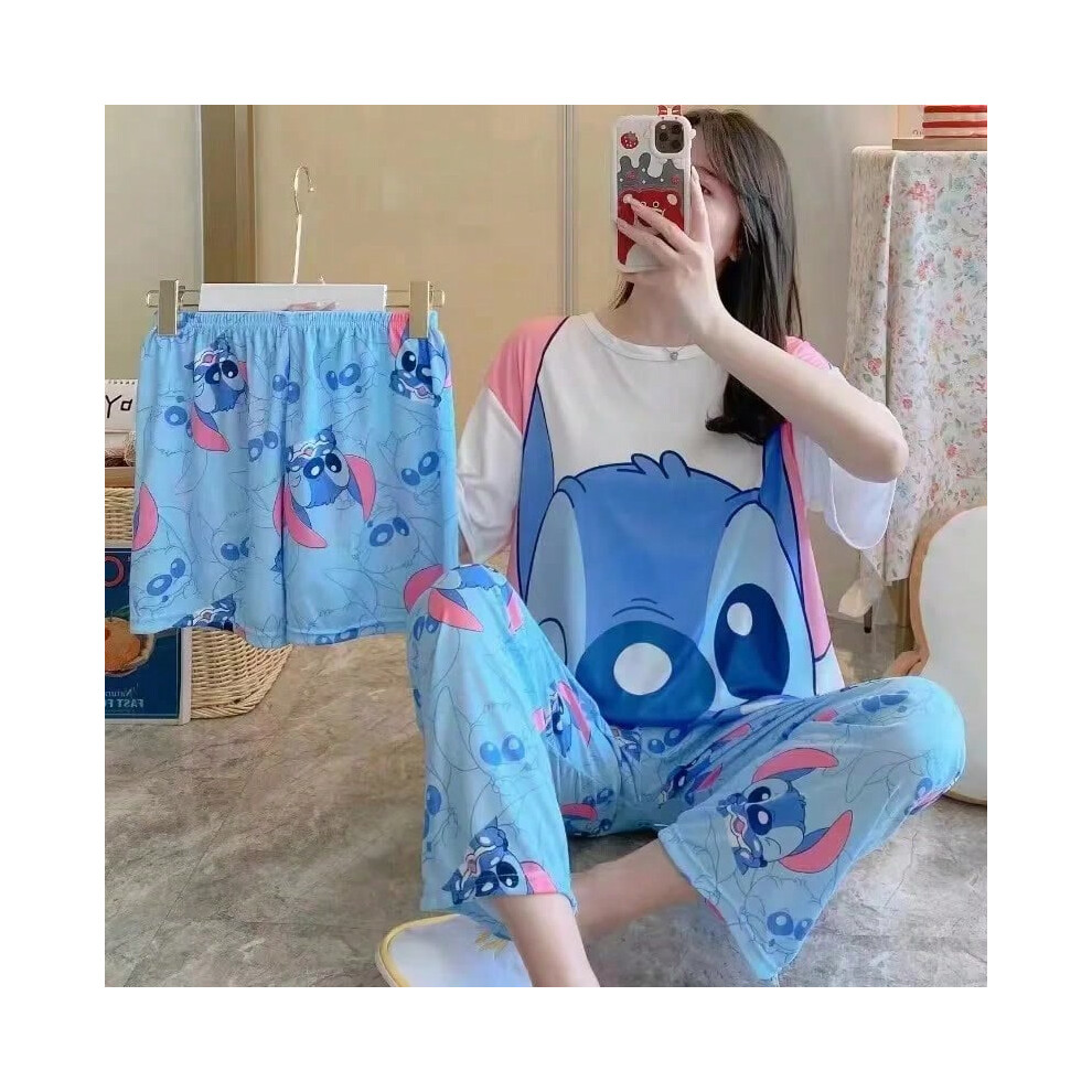 Ibywind (10, M(40Kg-50Kg)) Women's New Three-Piece Pajamas Homewear Set Of Sweet Pajamas Cartoon Leisure Women's Homewear Pajamas Set