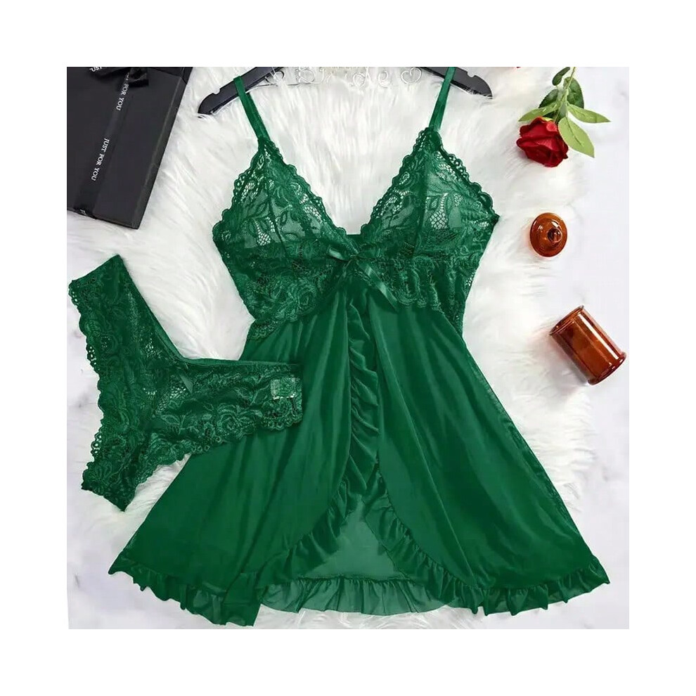 (235-green-3, XXL) A Set Of Woman Underwear Nightgown Thong Sets Plus Size Suspender Lace Lingerie Sexy Accessories Erotic Bra Nightdress lencería
