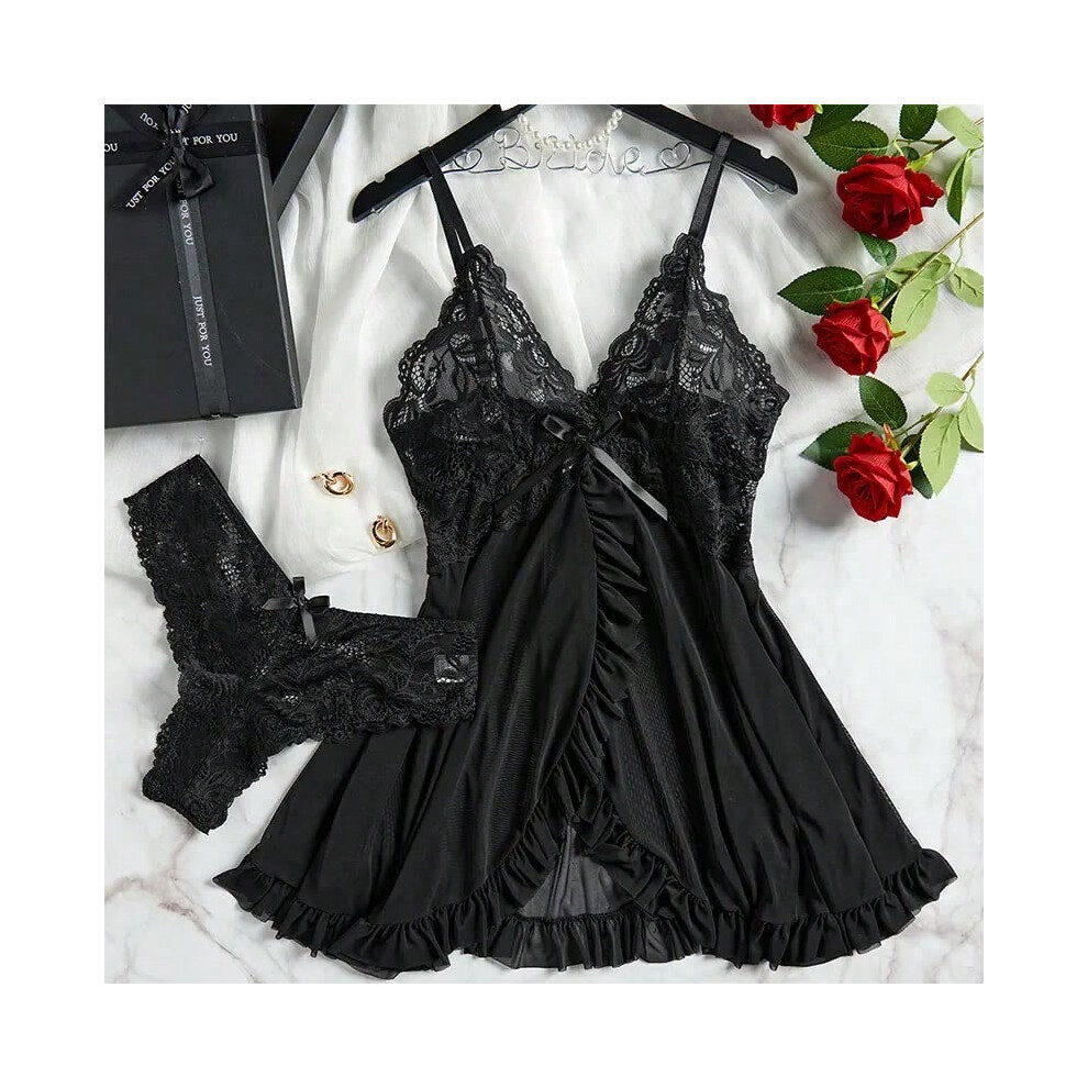 (235-black-3, XL) A Set Of Woman Underwear Nightgown Thong Sets Plus Size Suspender Lace Lingerie Sexy Accessories Erotic Bra Nightdress lencerÃ­a-image-OPC-PHKGZCV-NEW